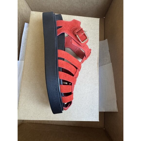 NWT EU37 /US 6-6.5 -Anthropologie Fisherman Flats Red Suede leather (NWT US$150) - Picture 7 of 13